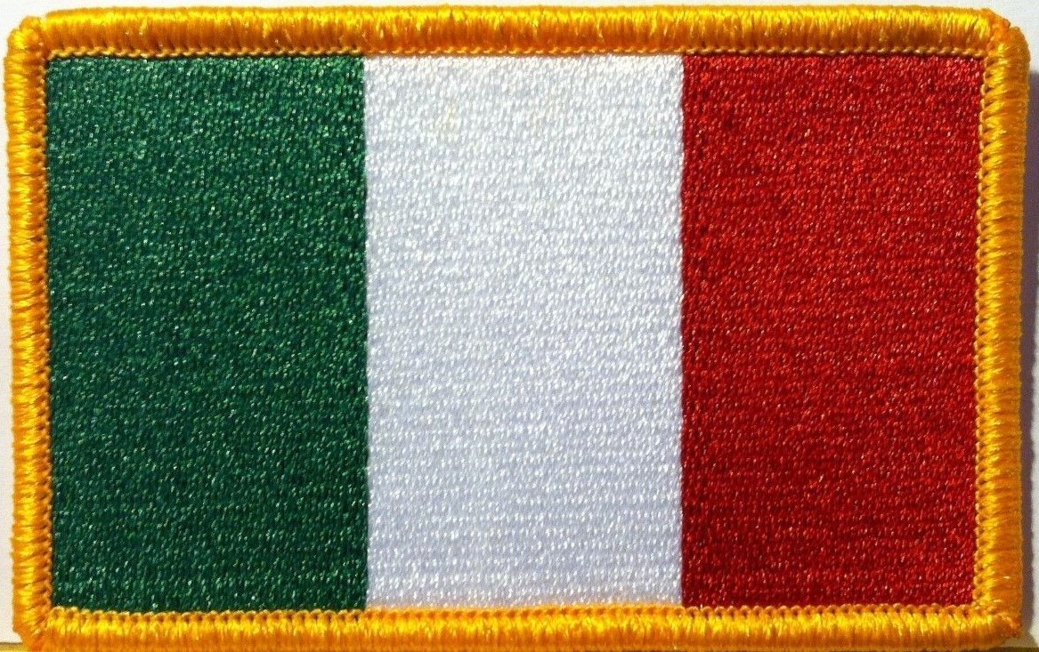 ITALY  Flag Iron On Patch  BIKER  Italian Soulder Emblem Gold Border