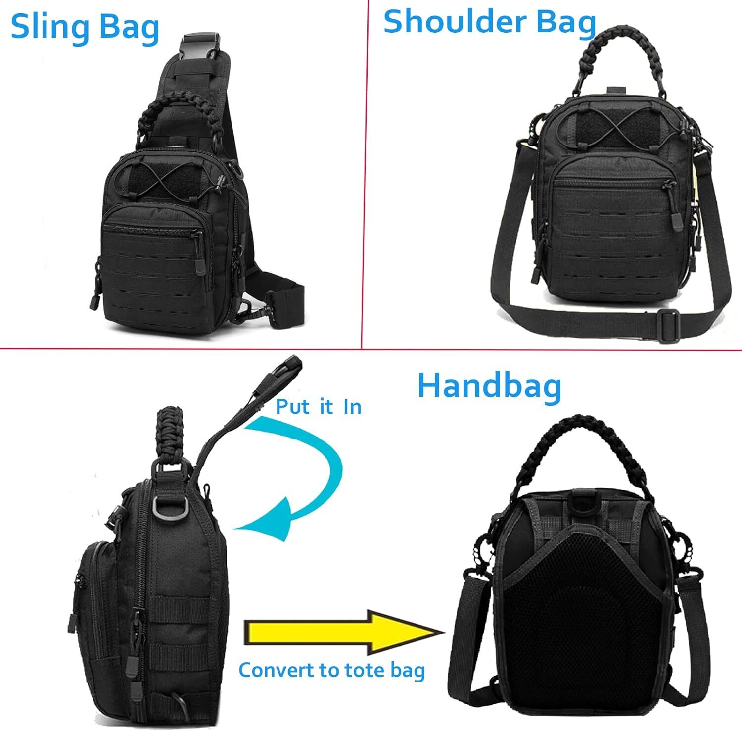 Tactical Compact Concealed Carry Sling Bag Cut Molle Pistol Holster EDC Single