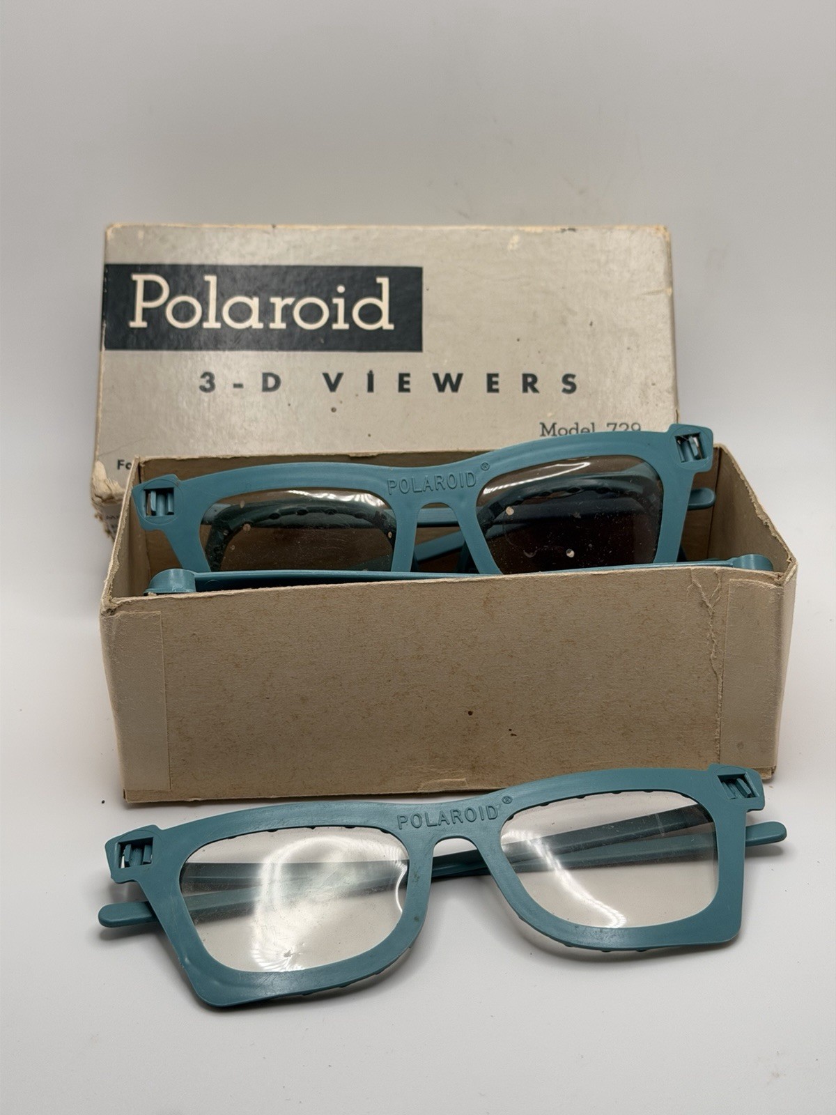 Vintage Polaroid 3-D Viewers Model 729 Set of 5 Original Box Teal Frames