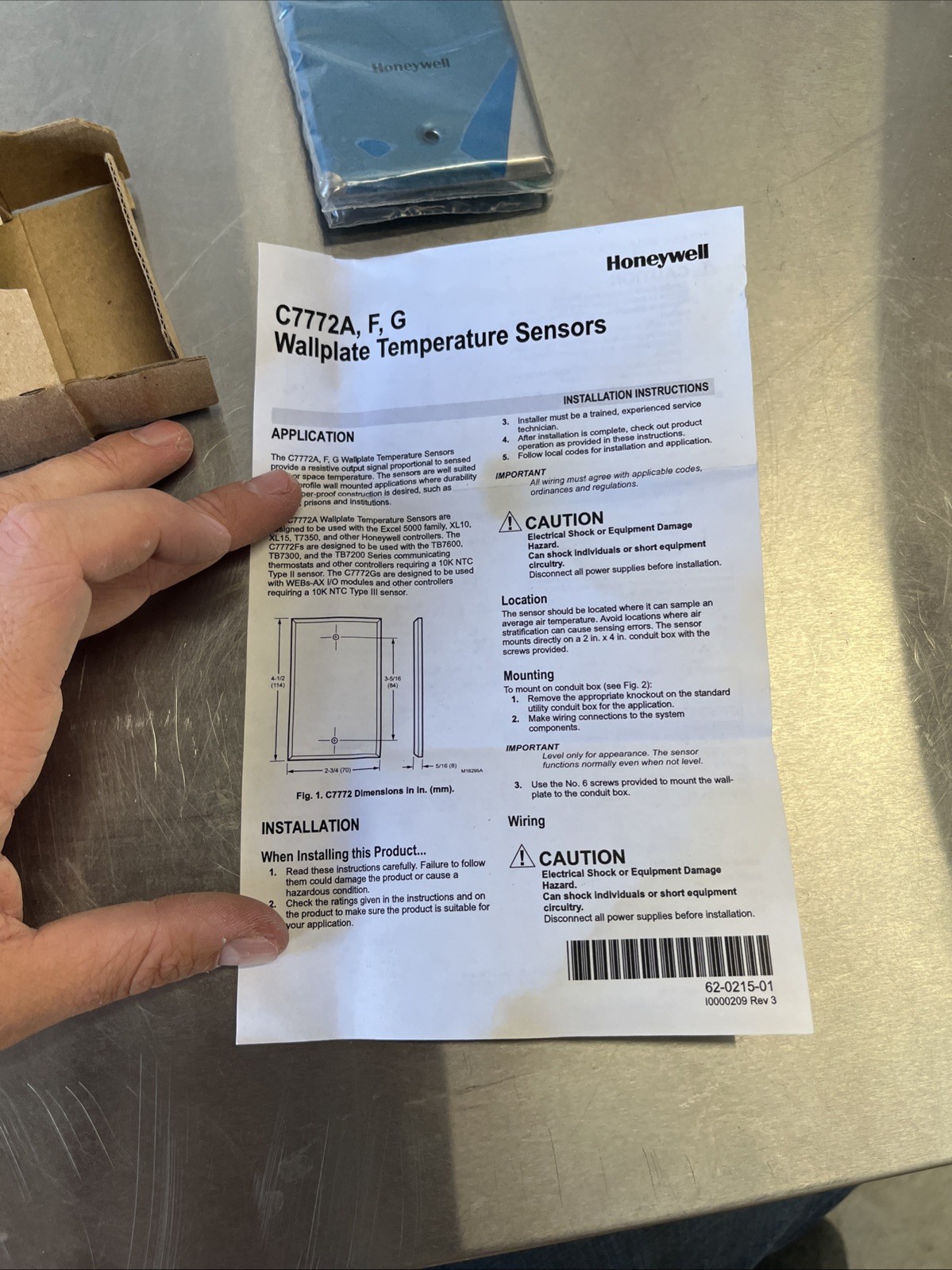 Honeywell C7772F1012 Temp Sensor 10K NEW!