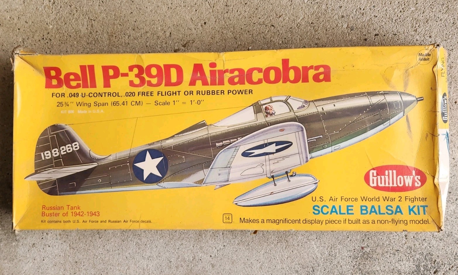 GUILLOWS WWII BELL P-39D AIRACOBRA FLYING BALSA MODEL KIT #806 UNBUILT RARE!!