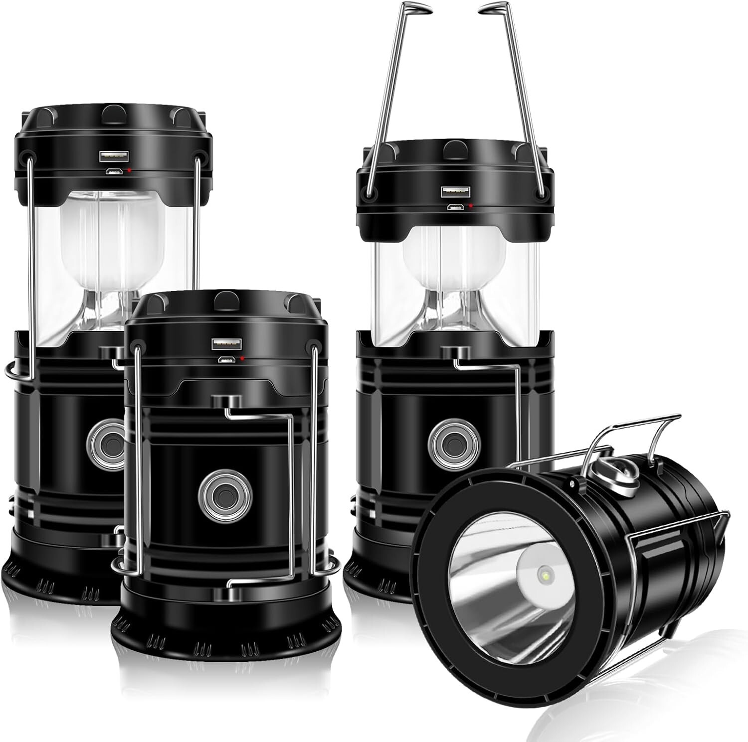 Linterna solar para camping (paquete de 4), plegable, LED, recargable por USB, i