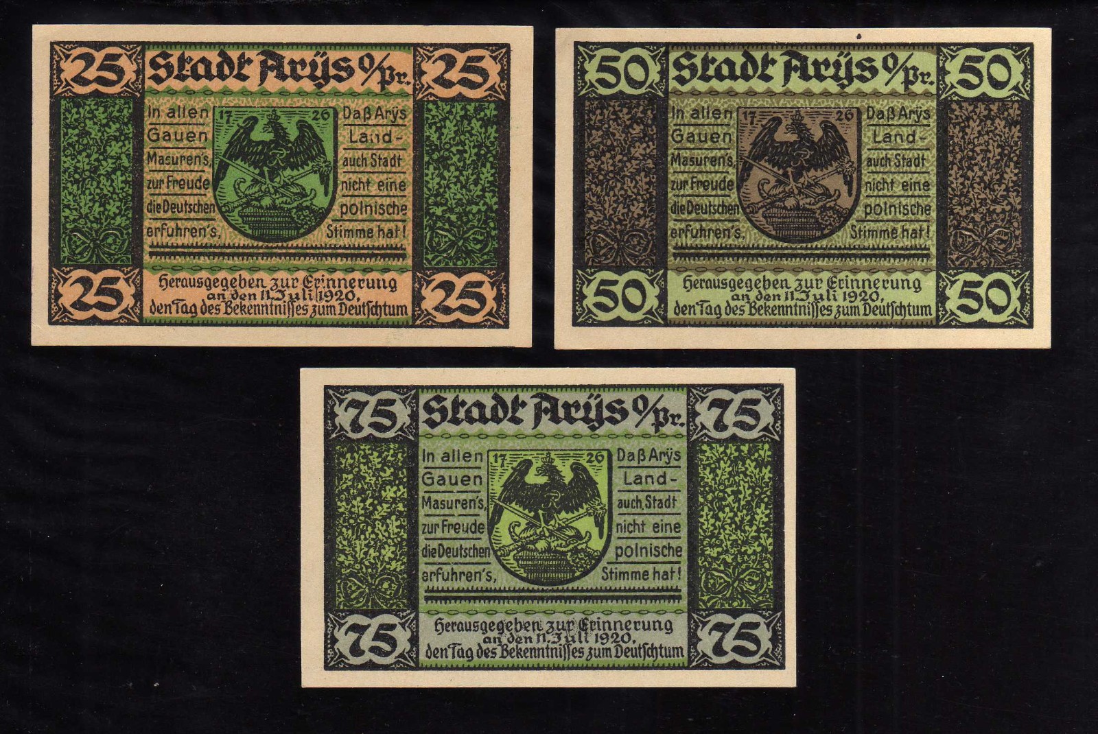 ARYS - GERMANY NOTGELD  -    25, 50, 75 PFENNIG