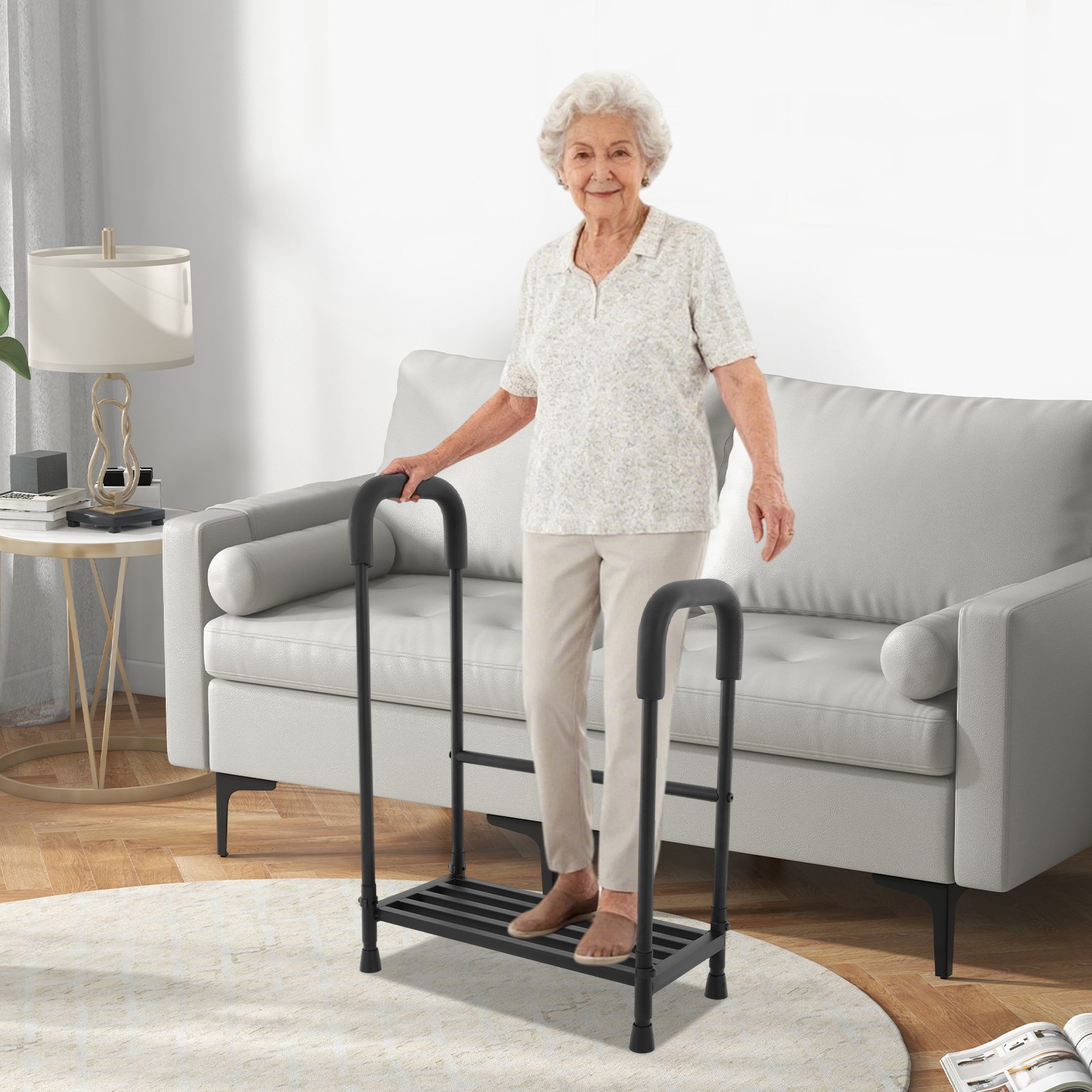Step Stool w/ Dual Handle Bed Rails For Elderly Disabled Non-Slip Platform Stool