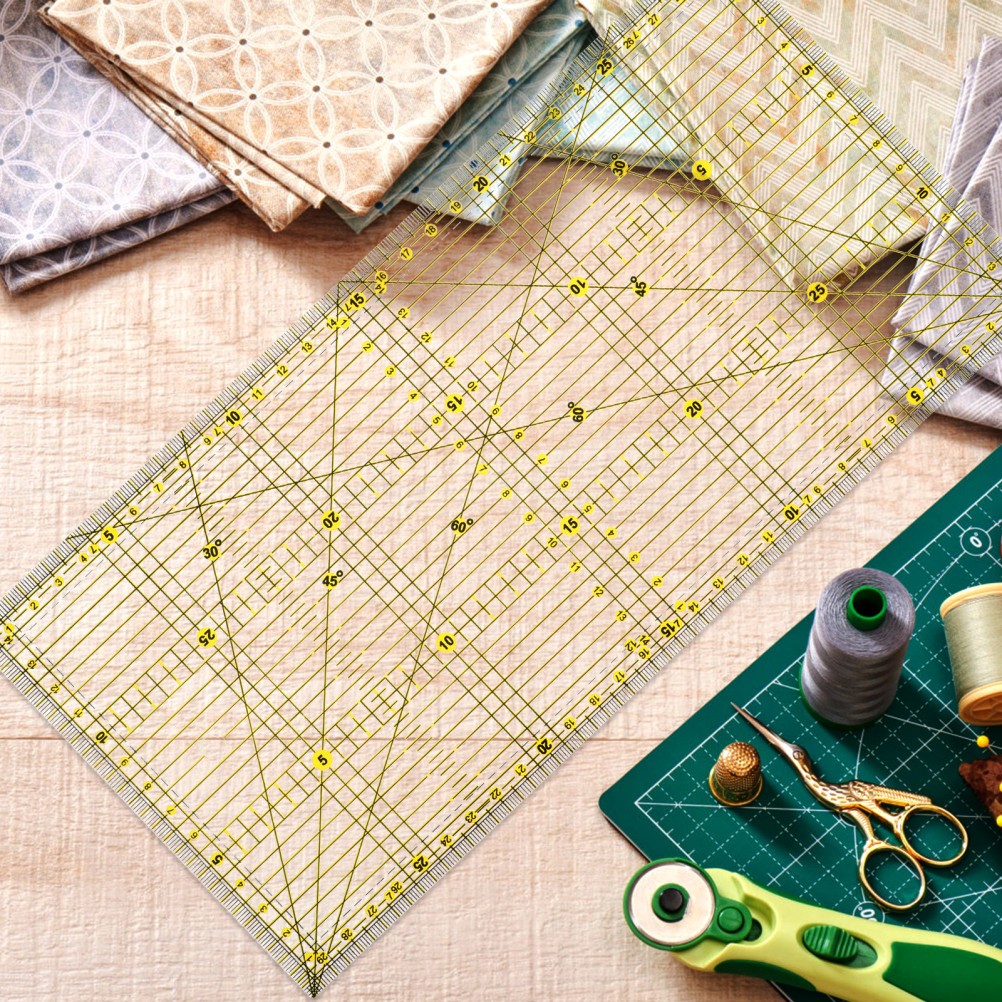 Cutting Ruler with Double Colored Grid Lines for Quilting Projects 15 x 30cm