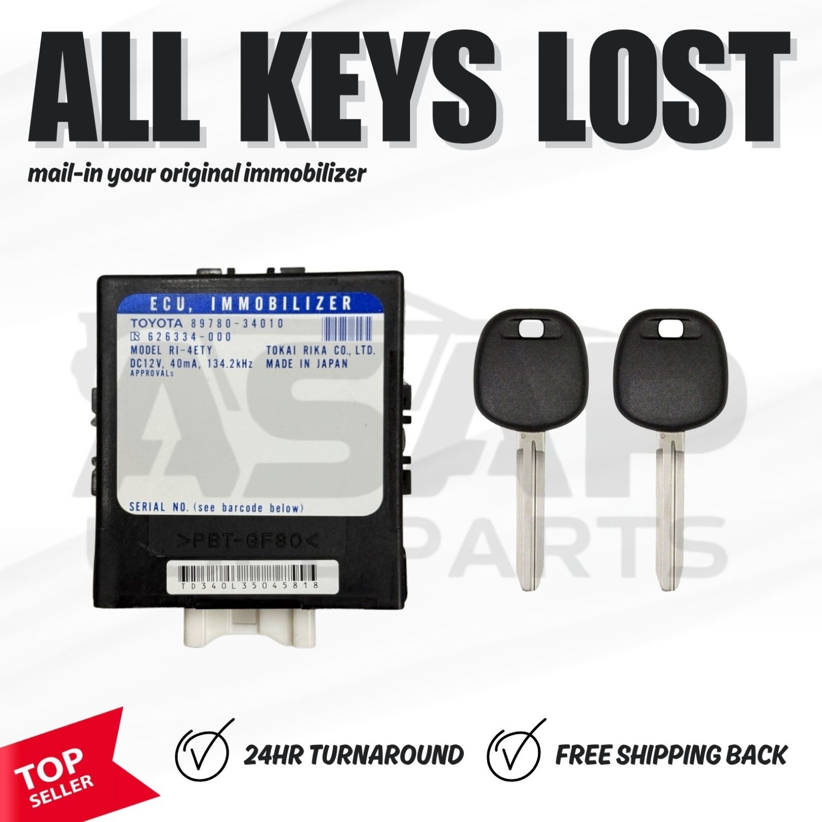 KEY ALL KEYS LOST INCLUDES 2 KEYS TOYOTA SEQUOIA 89780-34010
