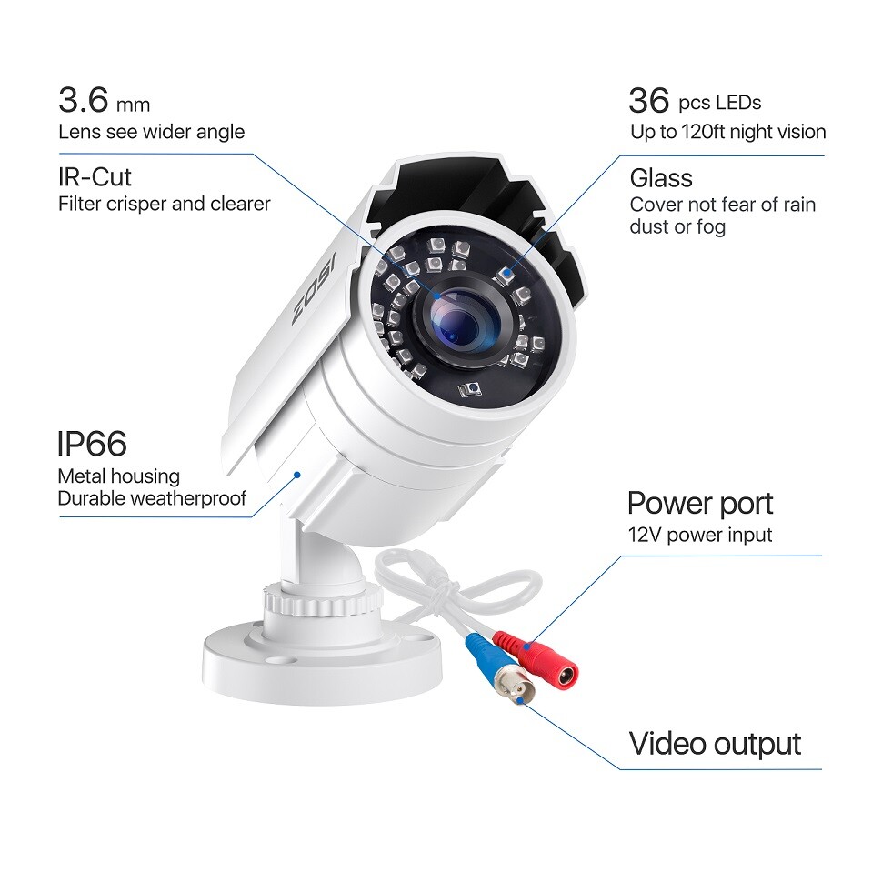 ZOSI 4PCS Surveillance 1080P Home TVI Security Cameras CCTV Outdoor Night Vision