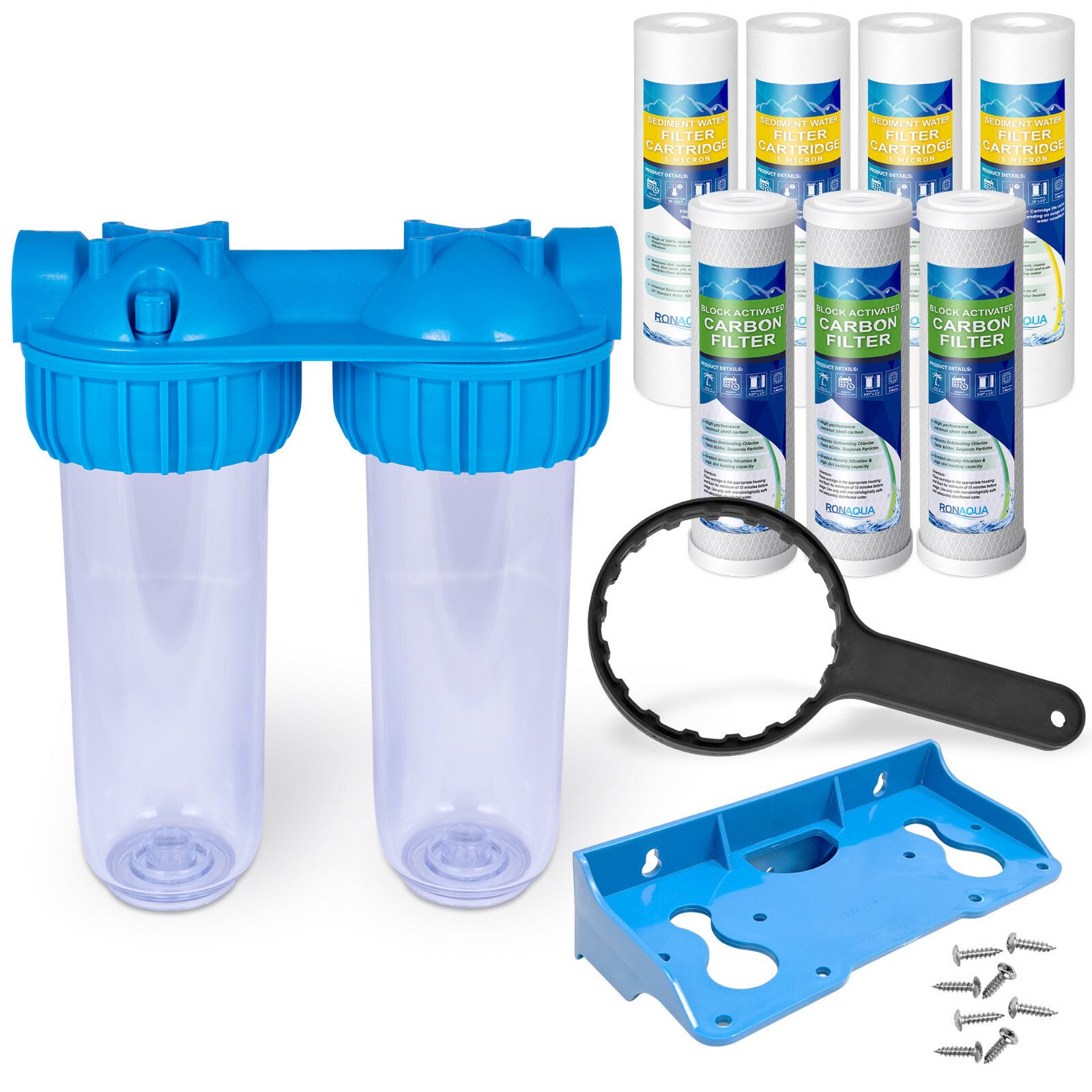 Dual Whole House Water Filter Purifier with Yearly supply of PP and CTO Filters