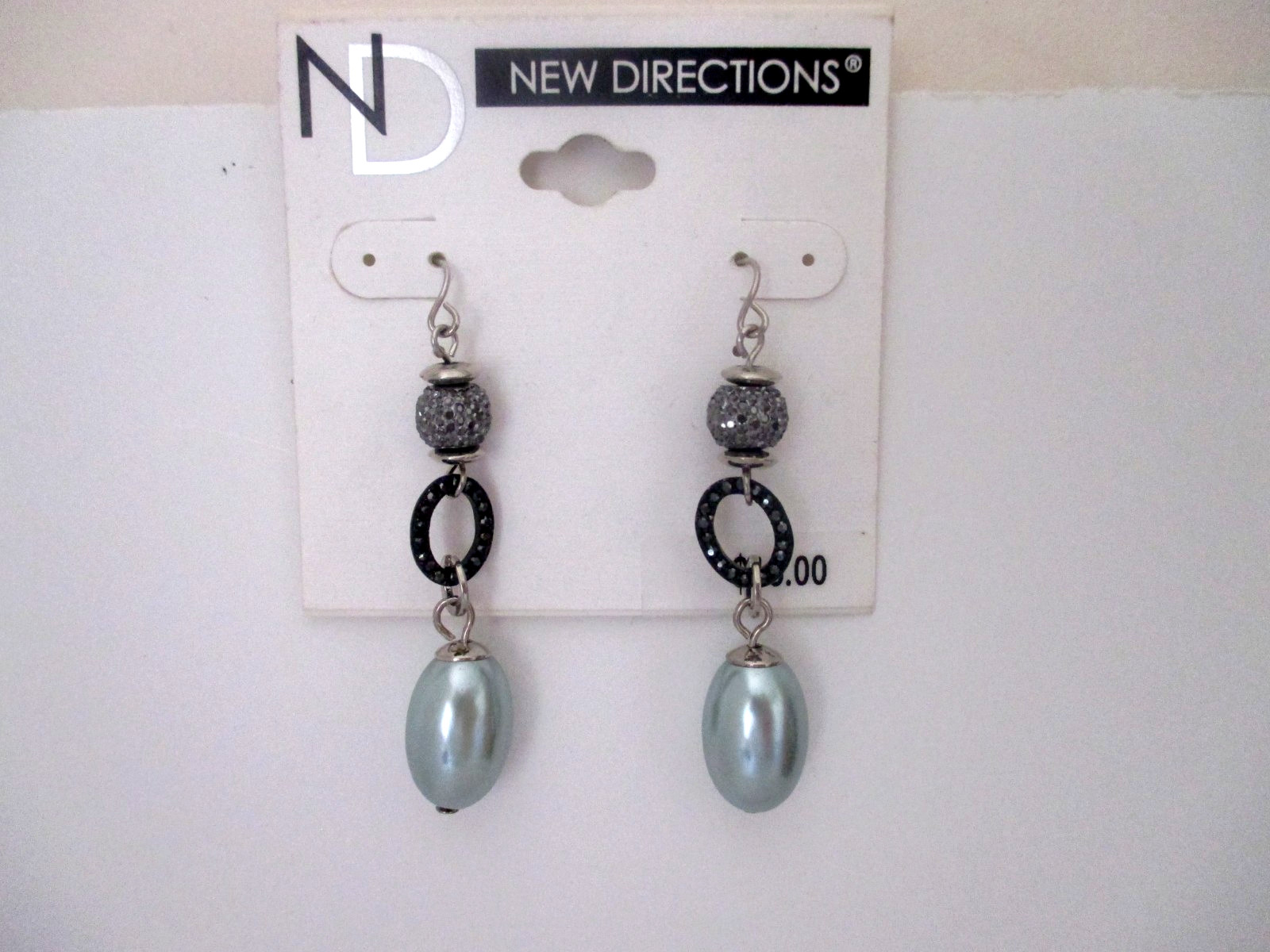 Vintage New Directions Dangle Drop Earrings Gray Pearl Pierced Silver Tone