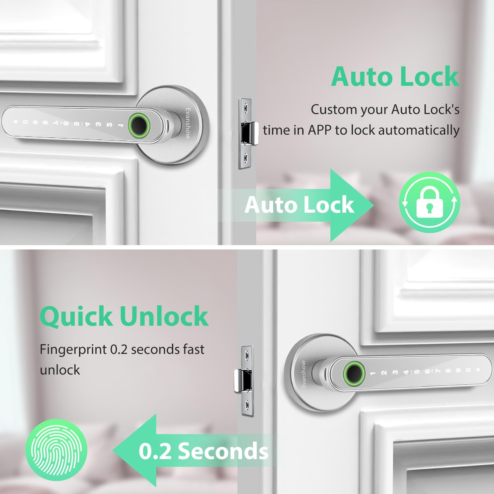 Evanshow Smart Door Lock with Knob, Keyless Entry Locks With APP, Black