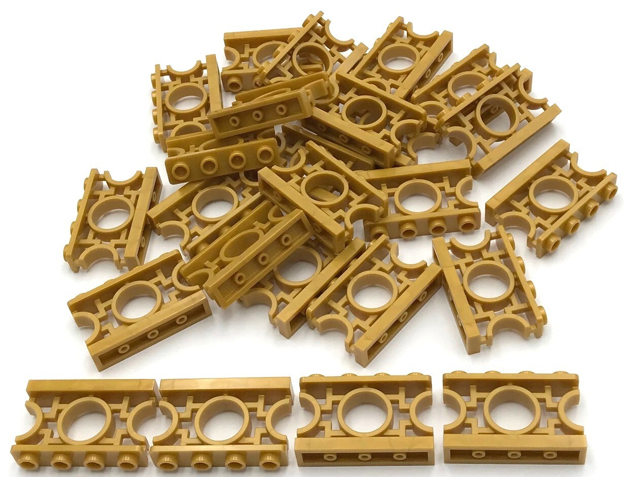 Lego 25 New Pearl Gold Fences 1 x 4 x 2 Ornamental Asian Lattice w/ Circle Parts