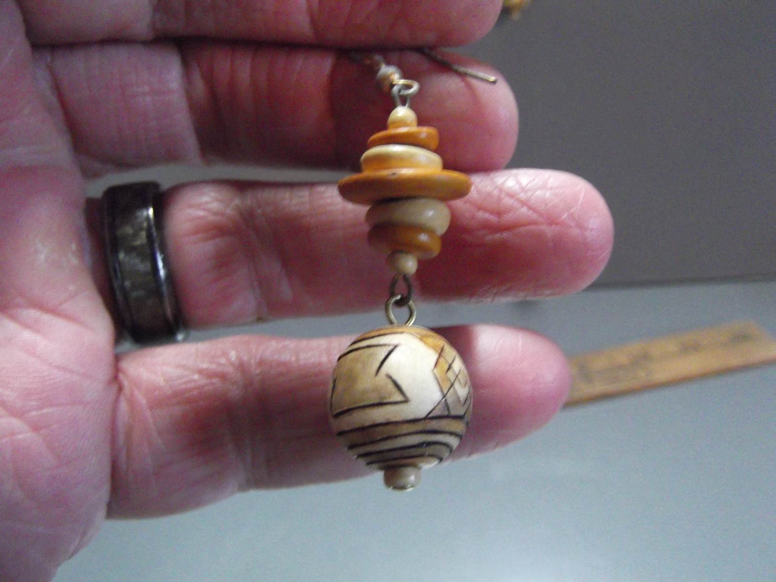 1 Pair Unique 1.75"in Wood/Plastic Brown Beehive Shape Dangle