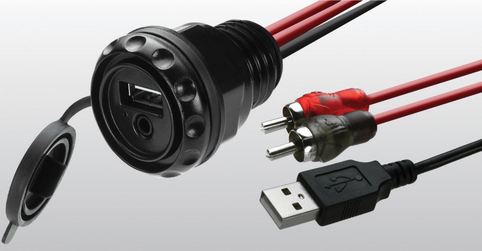 Mbquart PSAP2 Waterproof Dash Mount USB 3.5mm RCA Ext Cable 10ft