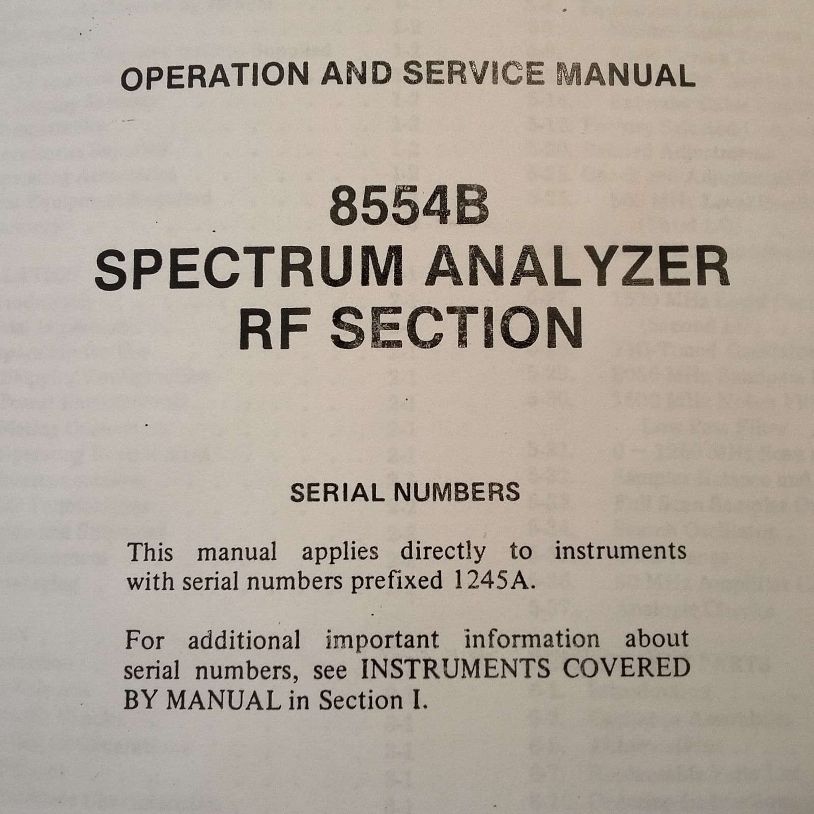 HP Hewlett Packard 8554B Spectrum Analyzer Operator & Service Manual