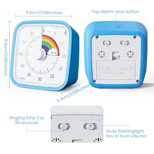 Visual Timer with Protective Case, Rainbow Disk 60 Minute Blue Rainbow