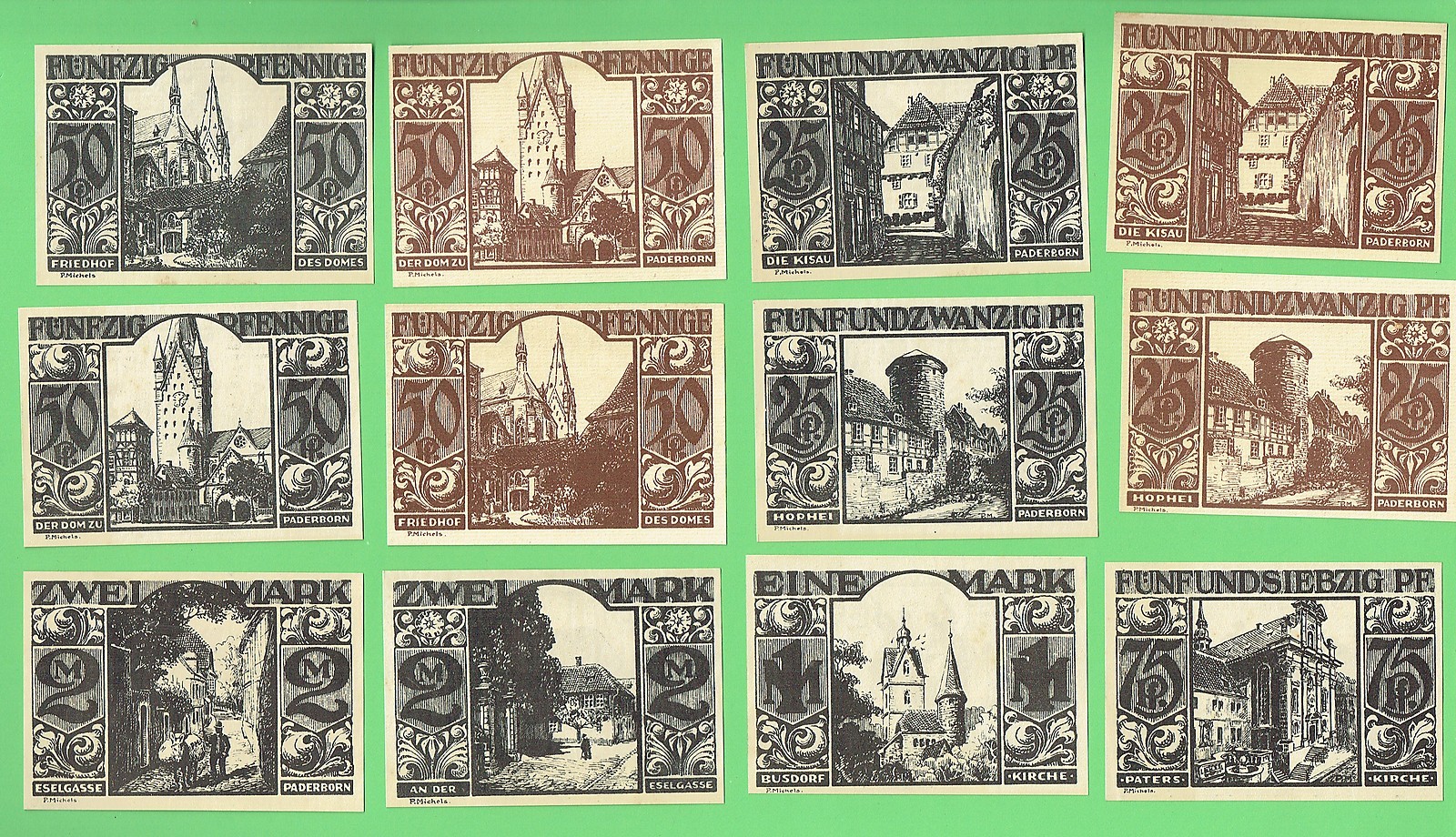 #I5.  TWELVE  GERMAN NOTGELD NOTES - PADERBORN  1921