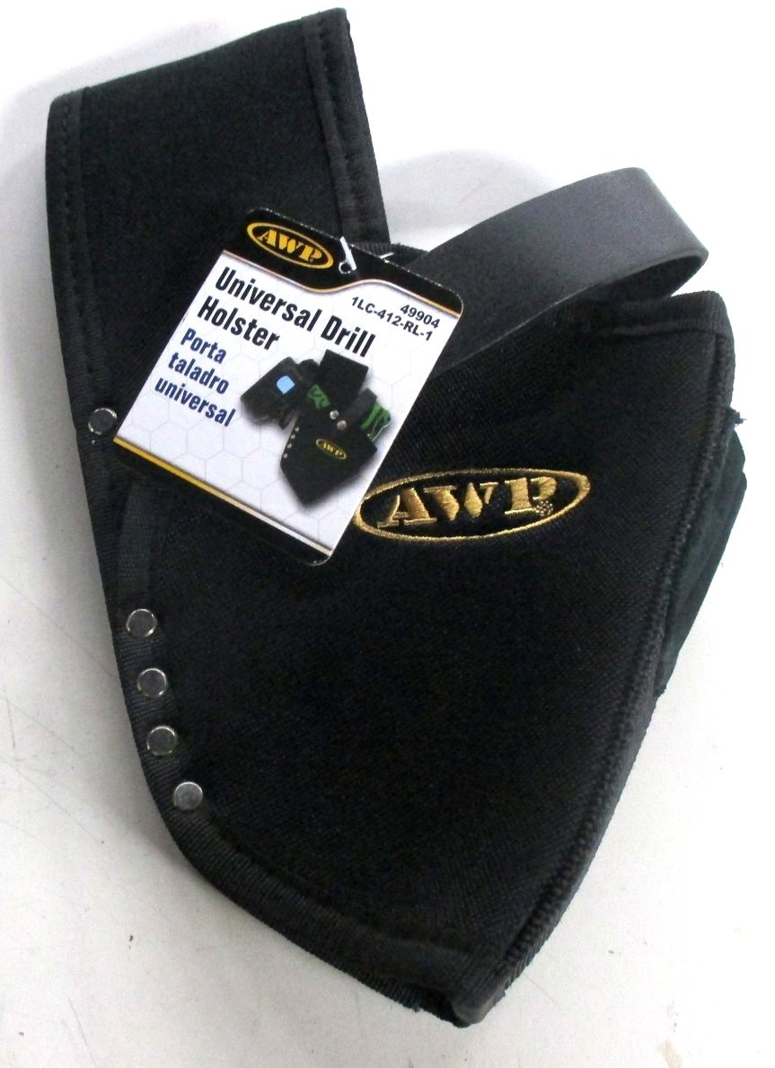 AWP Drill Holster w/ Black Leather Saddle Strap & Bit Holder, One Size Fits All