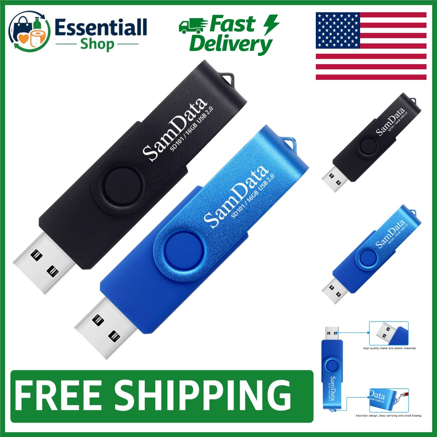 Dual-Pack 16GB USB Flash Drives with LED Light - Convenient & Stylish Storage