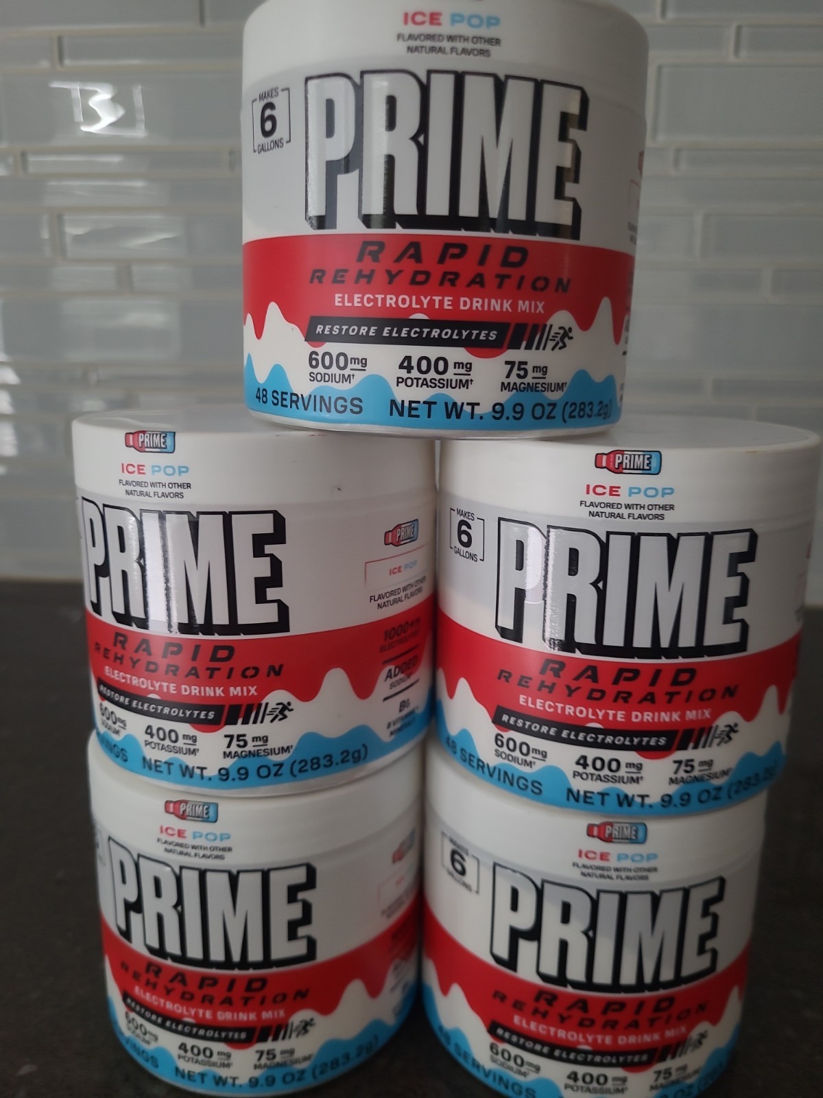 5 X Prime Rapid Rehydration Electrolyte Powder Ice Pop 9.9oz 48 Srvgs Exp 2/28