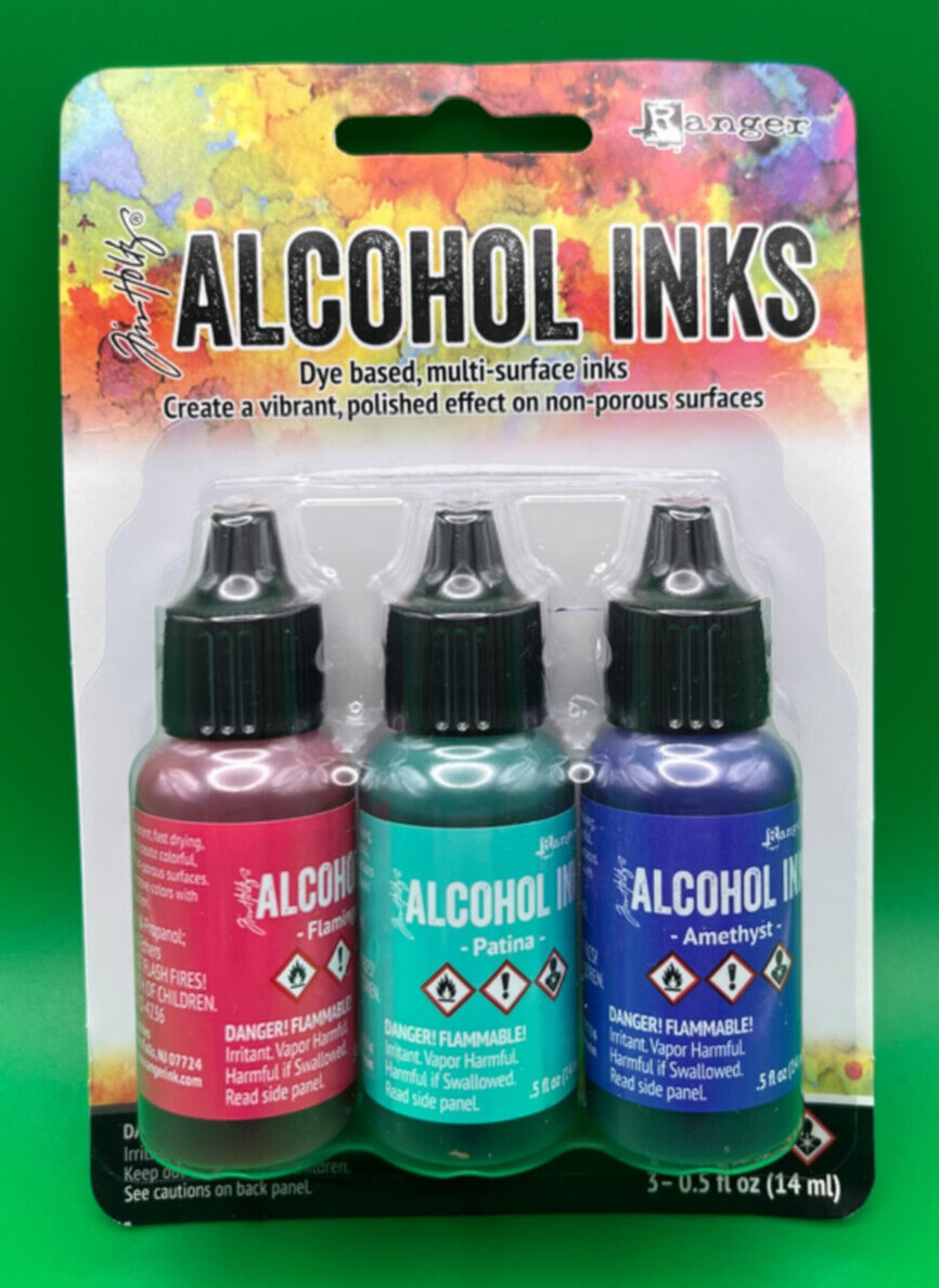 Ranger Tim Holtz Alcohol Ink .5oz 3/Pkg-Beach Deco-Flamingo/Patina/Amethyst