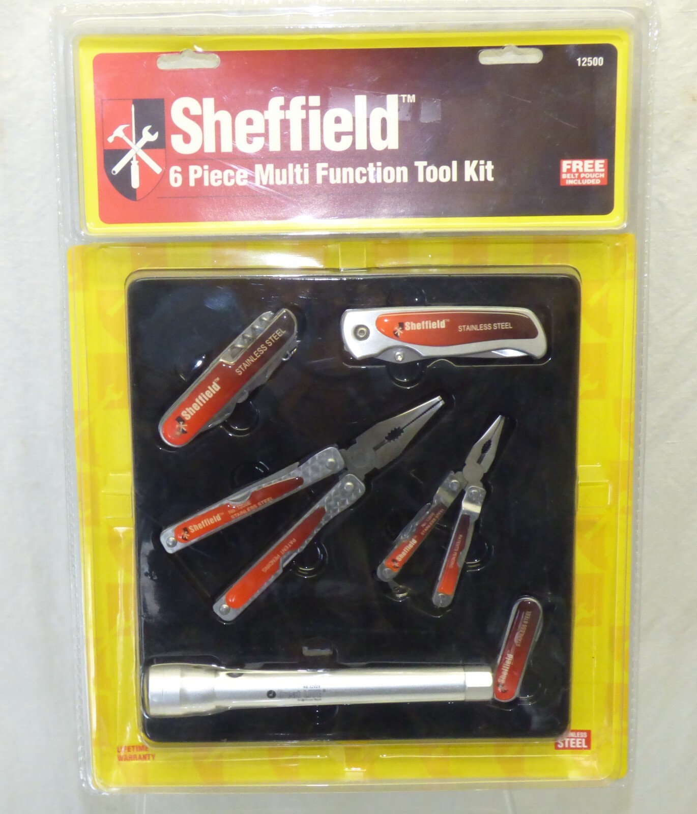 NIP Sheffield Brand NOS 6 Pc Tool Kit 3 Pocket Knife 2 Multi Tool & Flashlight
