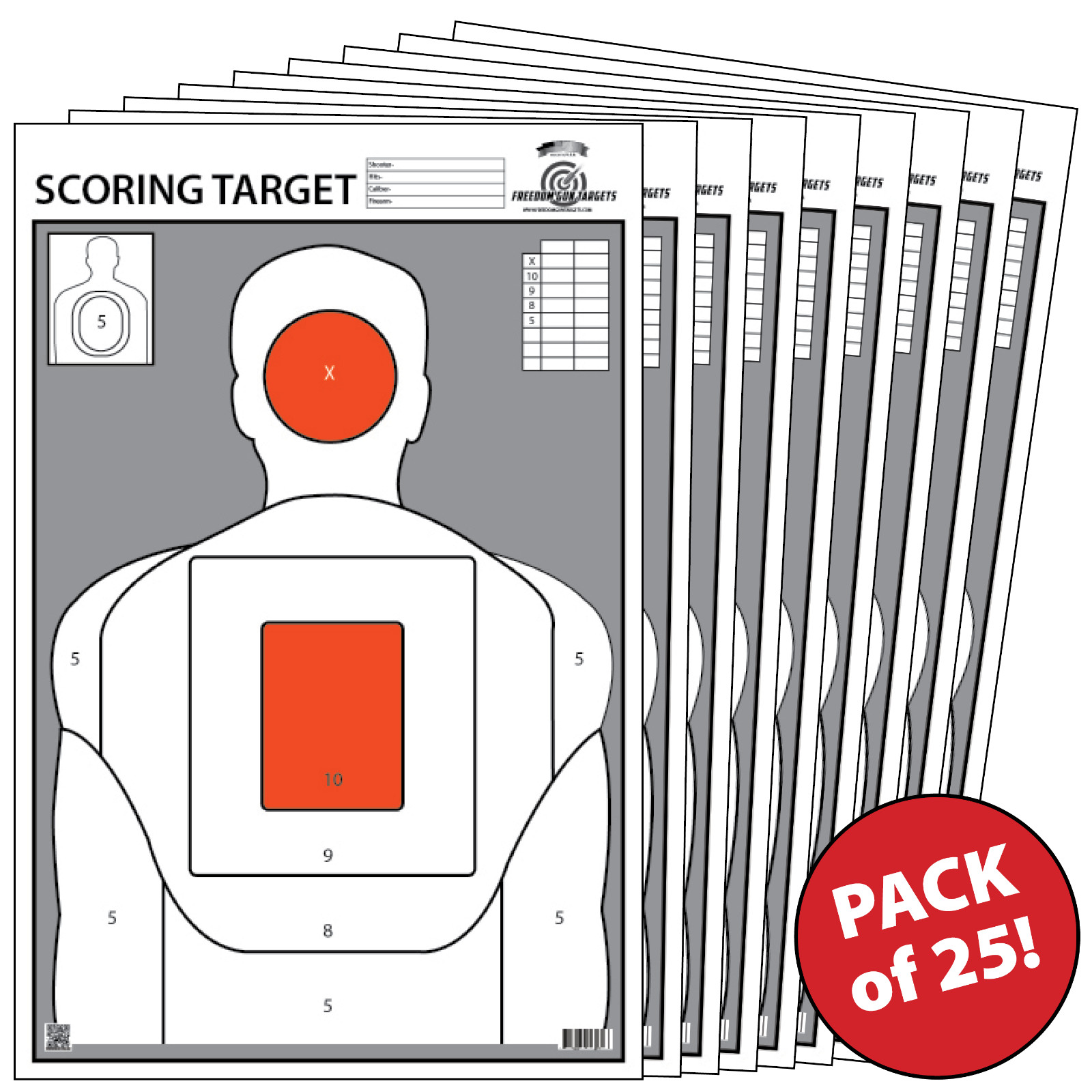25 Shooting Paper Targets Gun Range Pistol Rifle Handguns Orange Scoring 23x35