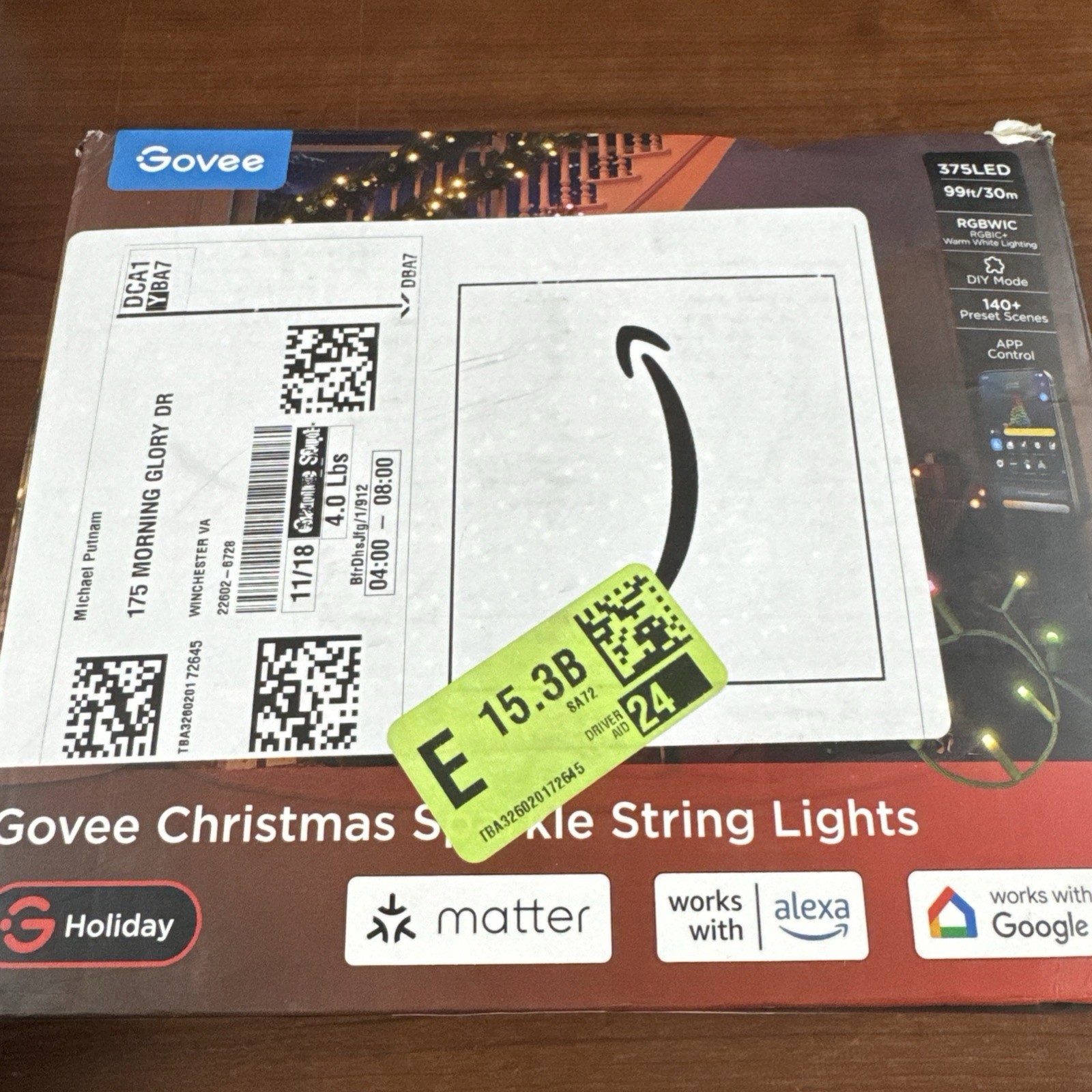 Govee Christmas Sparkle String Lights – 99FT RGBWIC – 375 LEDs – Open Box