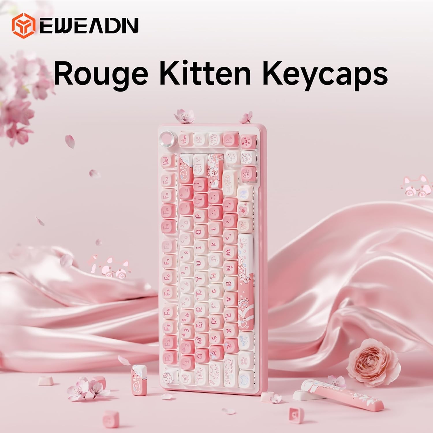 Pink MOA Cute Cat Keycaps 121 Keys Double Shot PBT Custom Universal Set