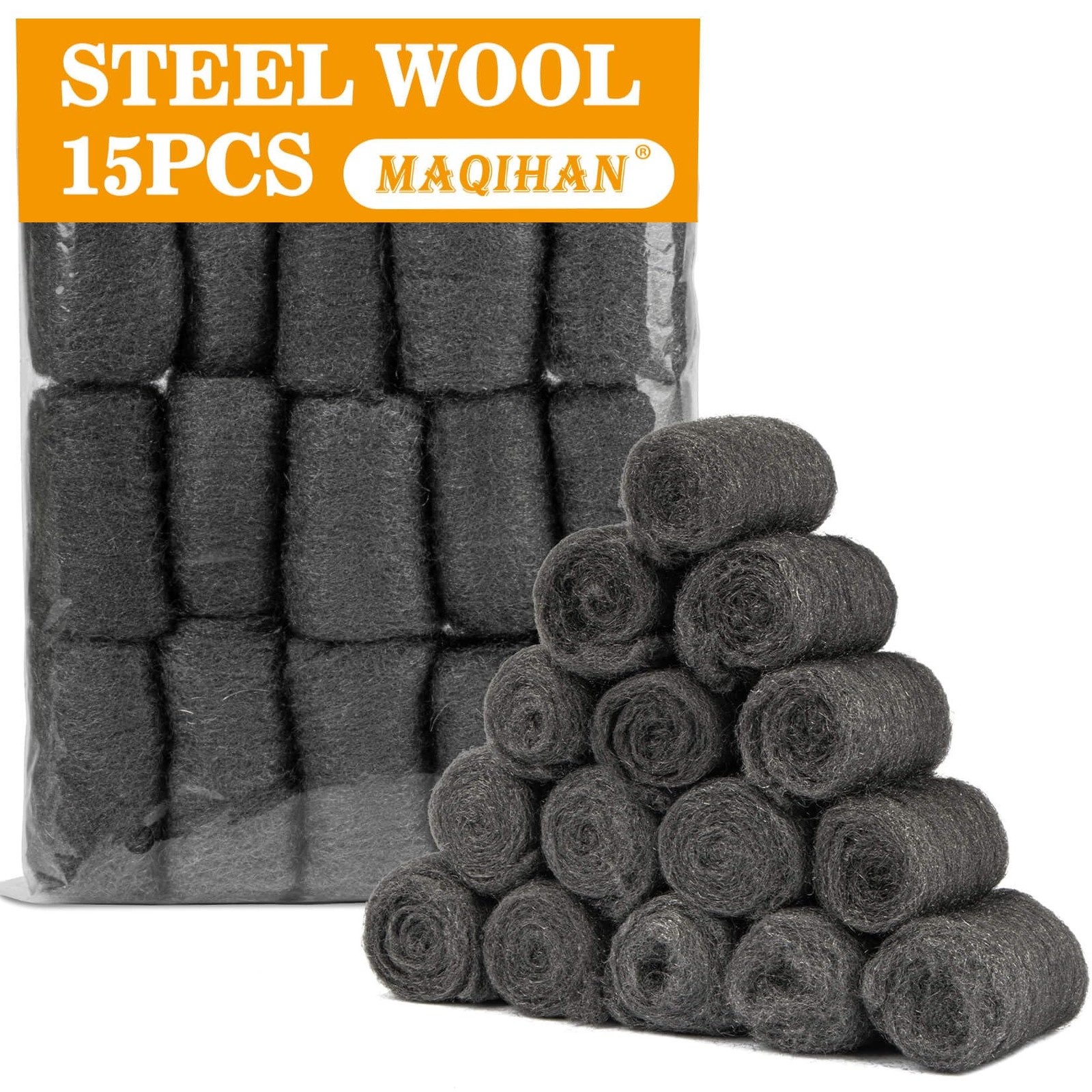 15-PCS STEEL WOOL PADS #0000 Extra Fine Polishing Chrome Glass Wood Fabric Metal