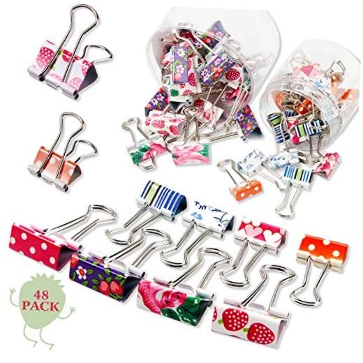 48 Pcs Colorful Binder Clips with Box, 2 Sizes, 0.75 in & 1 in | Decorative