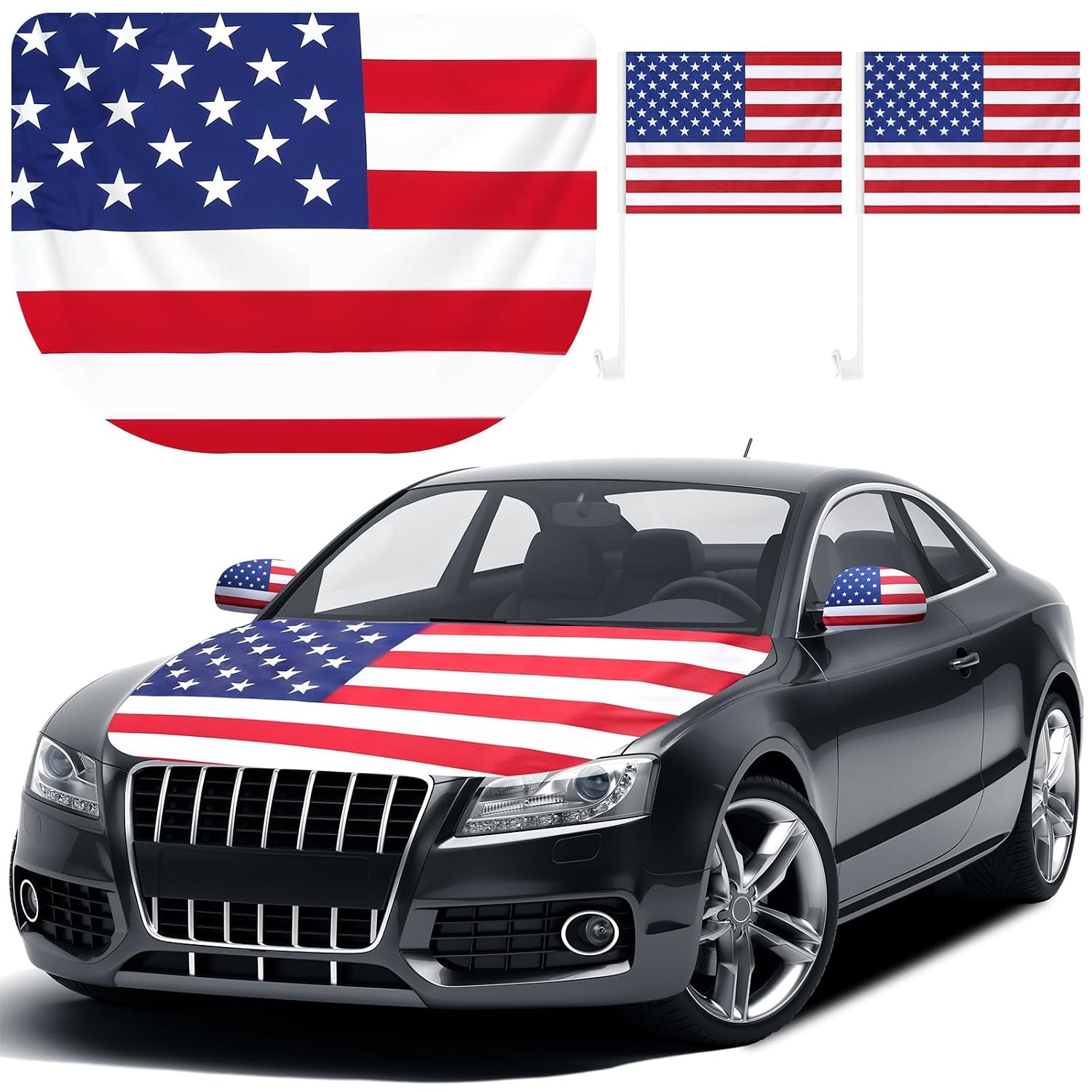BBTO Set of 3 American Flags 4th of July Car Accessories, Memorial Day 250th Ann