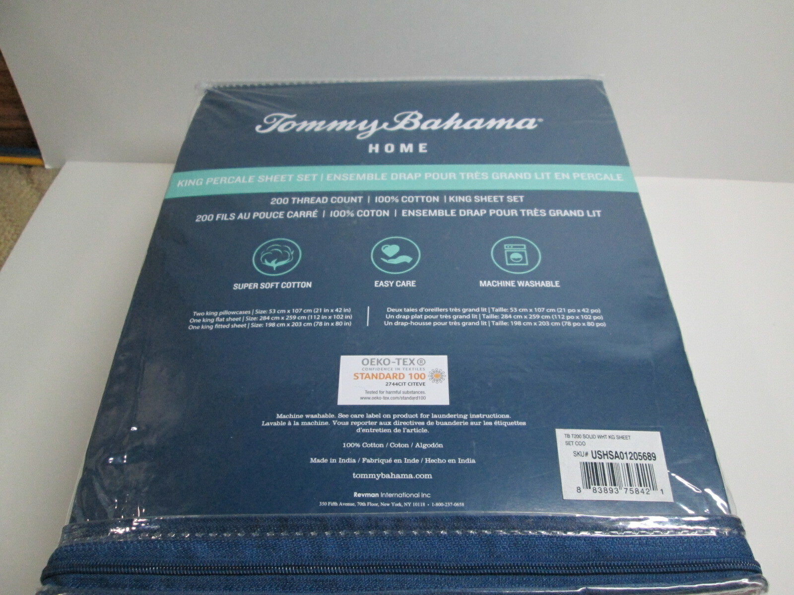 New Tommy Bahama 100% Cotton King Percale Sheet Set White ~ 200 Thread Count