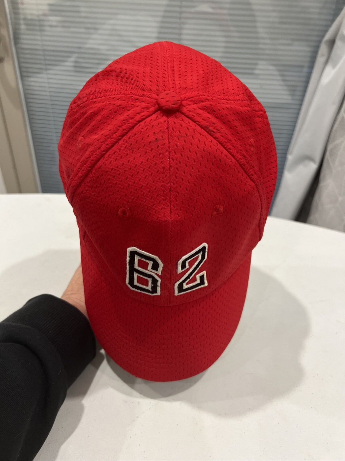 #62 Red Mesh Hat Cap Hook Loop August Brand EUC