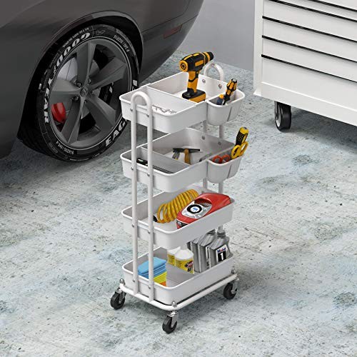 SimpleHouseware Heavy Duty 4-Tier Utility Rolling Cart White
