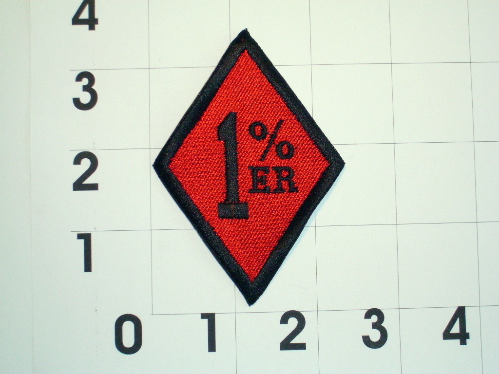 1% er  One Percenter  Biker Vest Motorcycle Patch  Blk on Red background