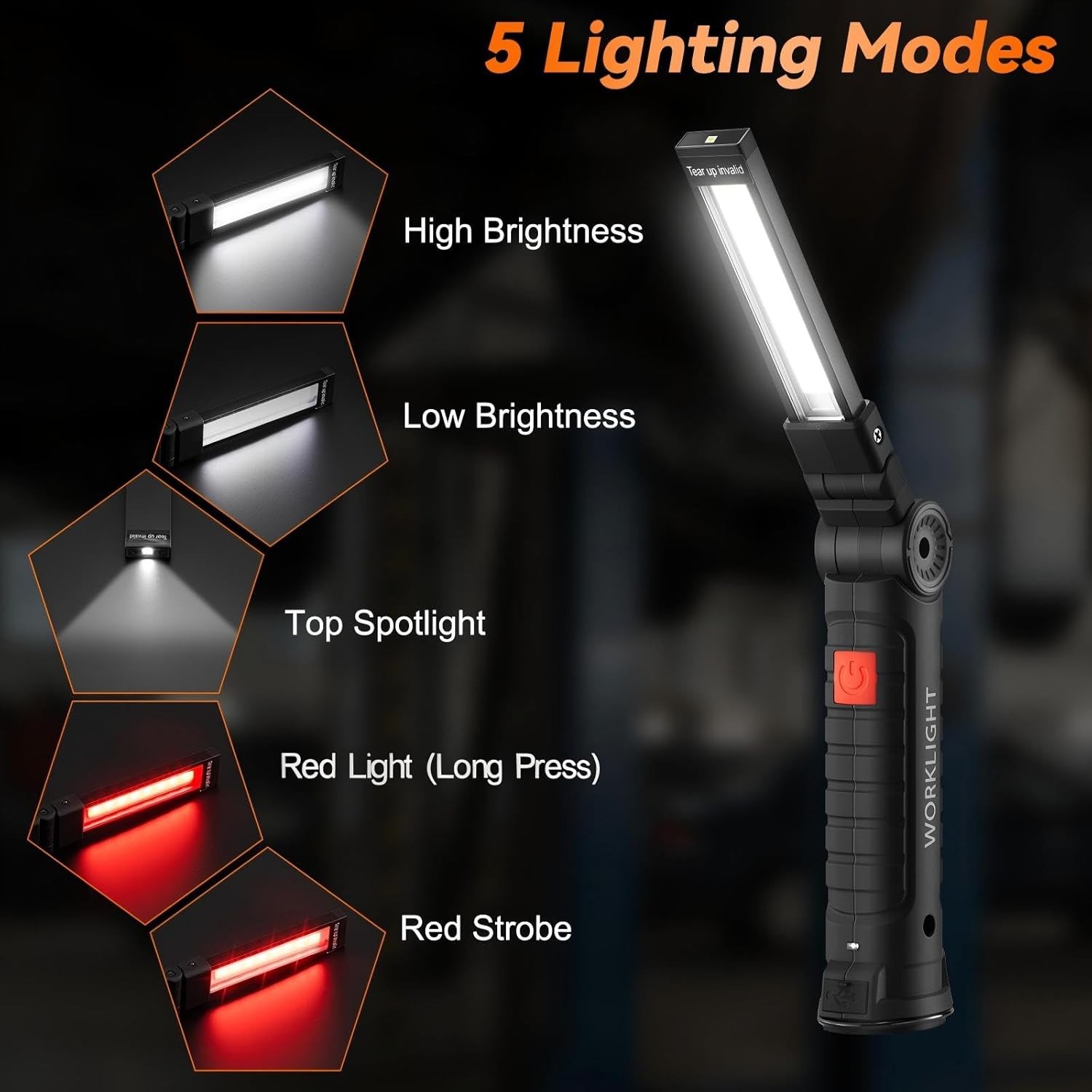6xWork Light Rechargeable Garage Workshop LED Light Magnetic Mechanic Flashlight