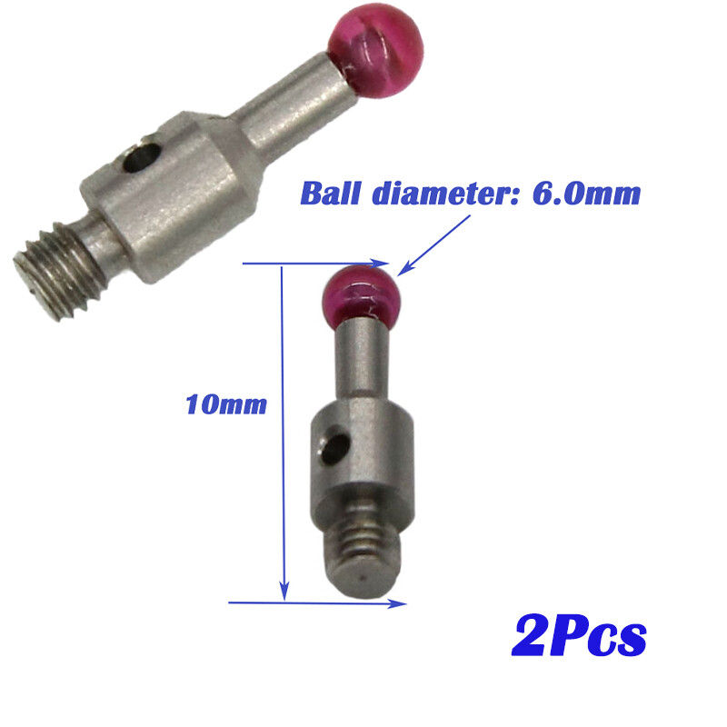 2Pc Cmm Touch Probe Stylus 6mm Ruby Ball Tip 10mm Length Tungsten Carbide Stem