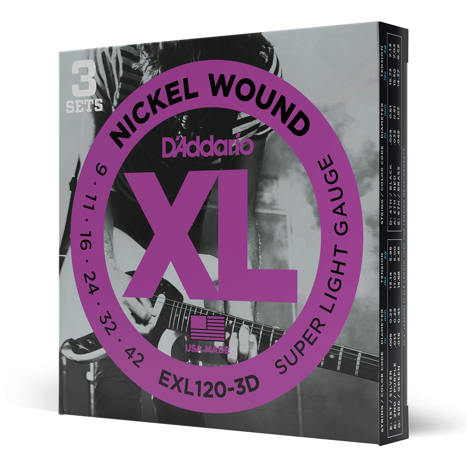 D Addario XL Nickel Wound Electric Guitar Strings 3 Pack Super Light 9-42