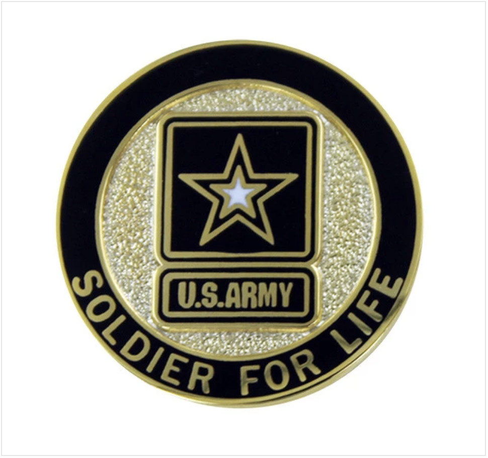 GENUINE U.S. ARMY LAPEL PIN: SOLDIER FOR LIFE, VETERAN