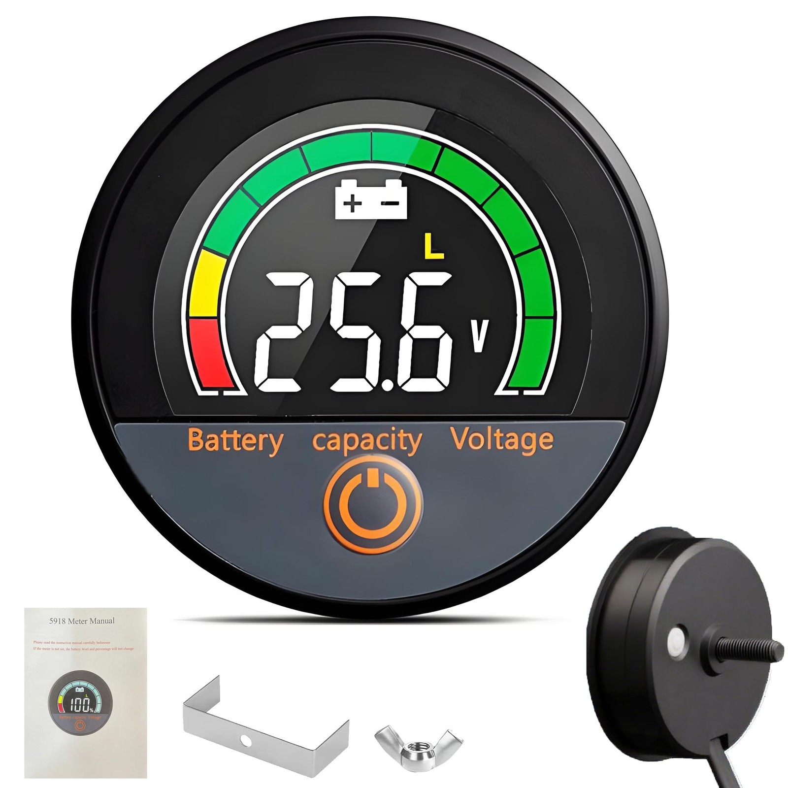12V 24V 48V 60V 84V Voltage Meter Waterproof IP67 Battery Capacity，LCD black