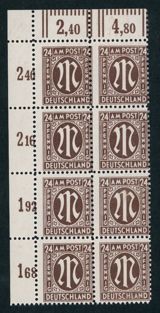 All. Occupation Bizone AMPost Michel No. 27C mint perforated block of 12
