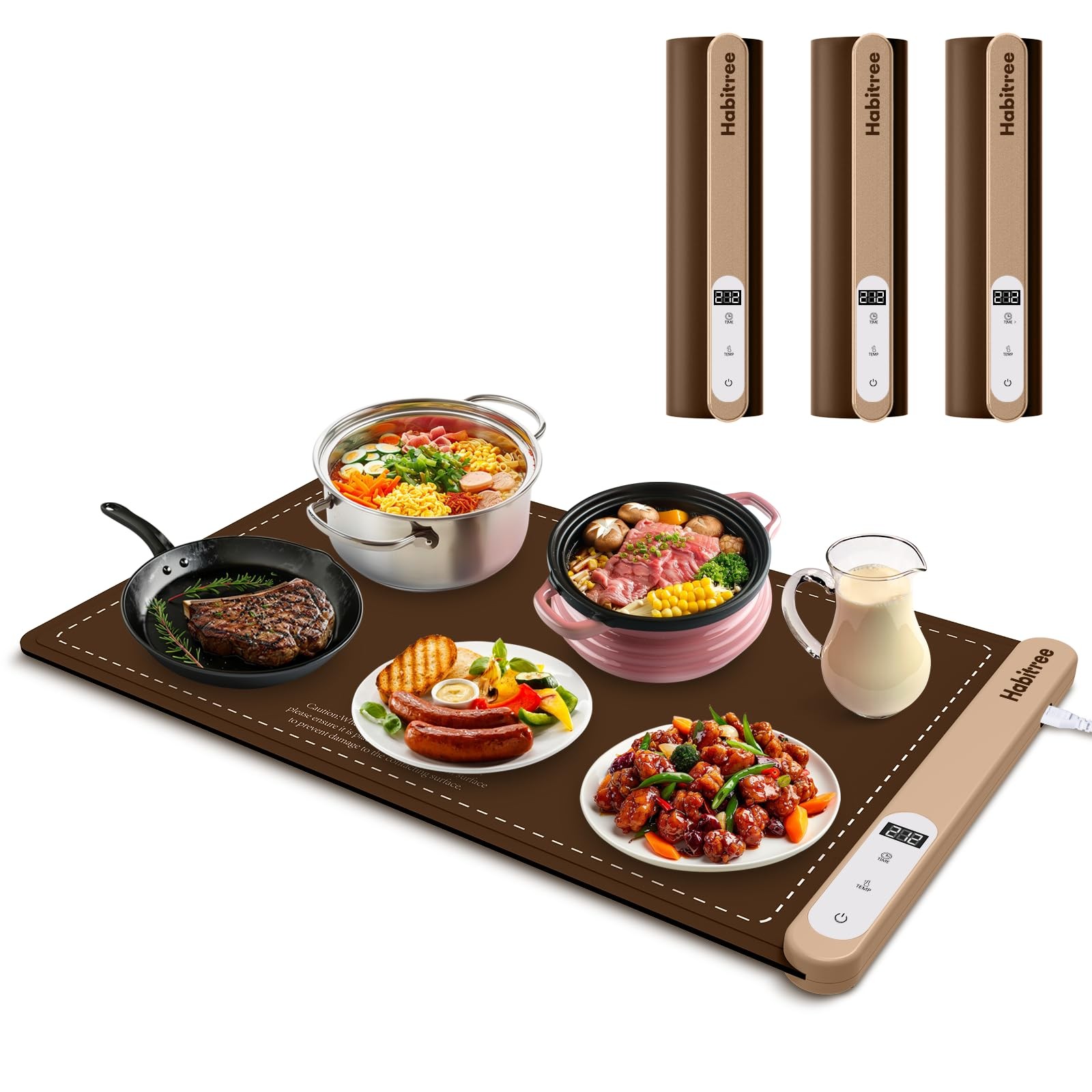 3-Pack Silicone Food Warming Mat & Warmers for Large 3pack, Brown
