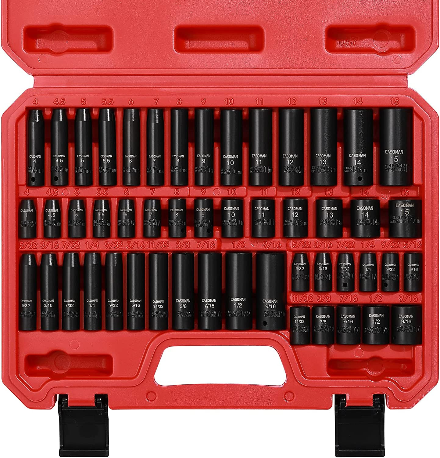 CASOMAN 1/4 Inch Drive Master Impact Socket Set, 50-Piece, 6-Point, Sae/Metric,