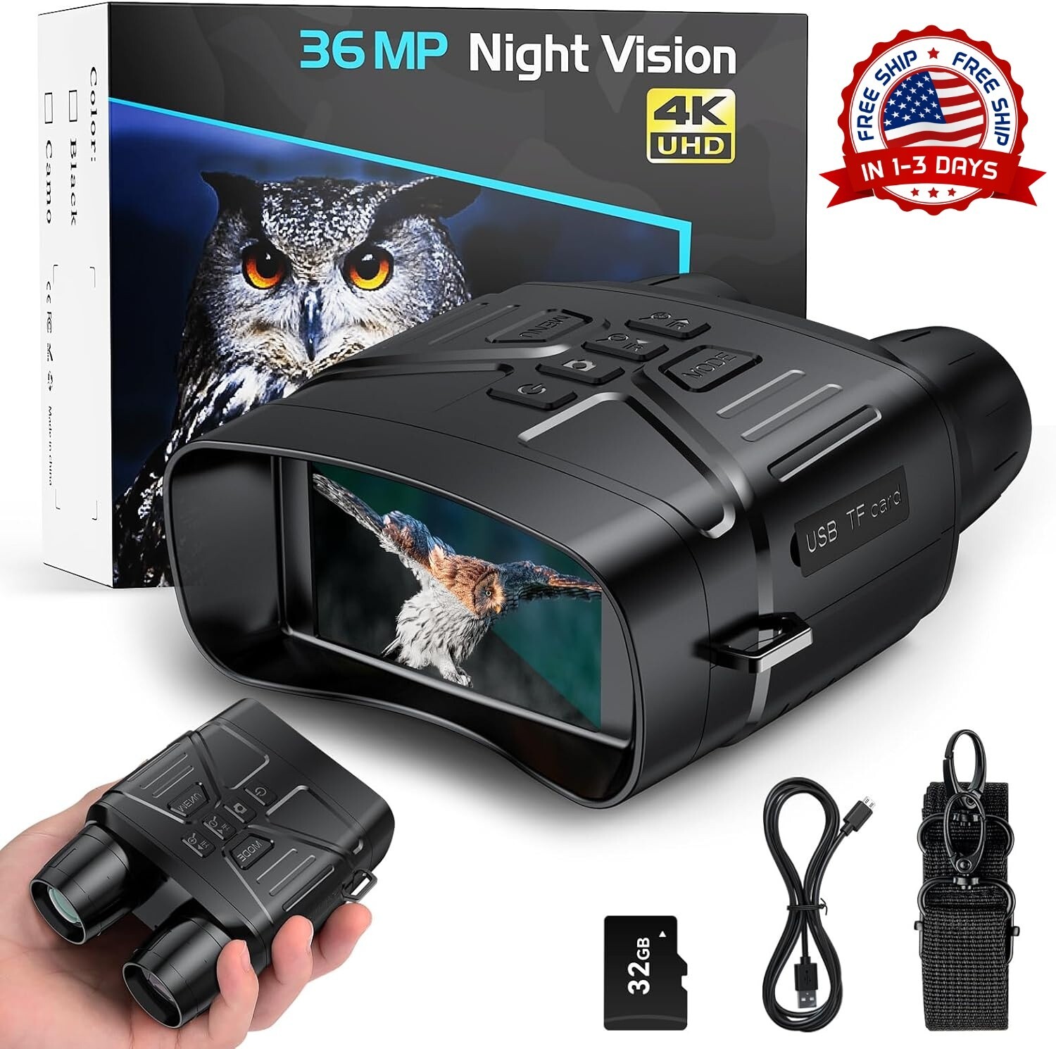 Gafas De Visión Nocturna Para Caza, Binoculares De Visión Nocturna Infrarroja 4K