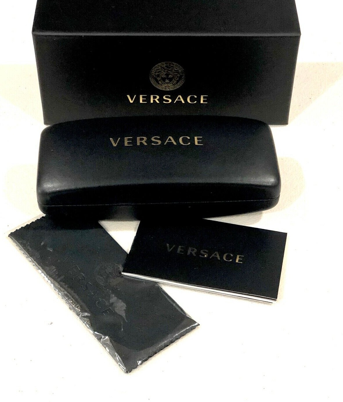 Versace Black Set Hard Cell Eyeglasses Sunglasses Medium Case Cloth Box Optical