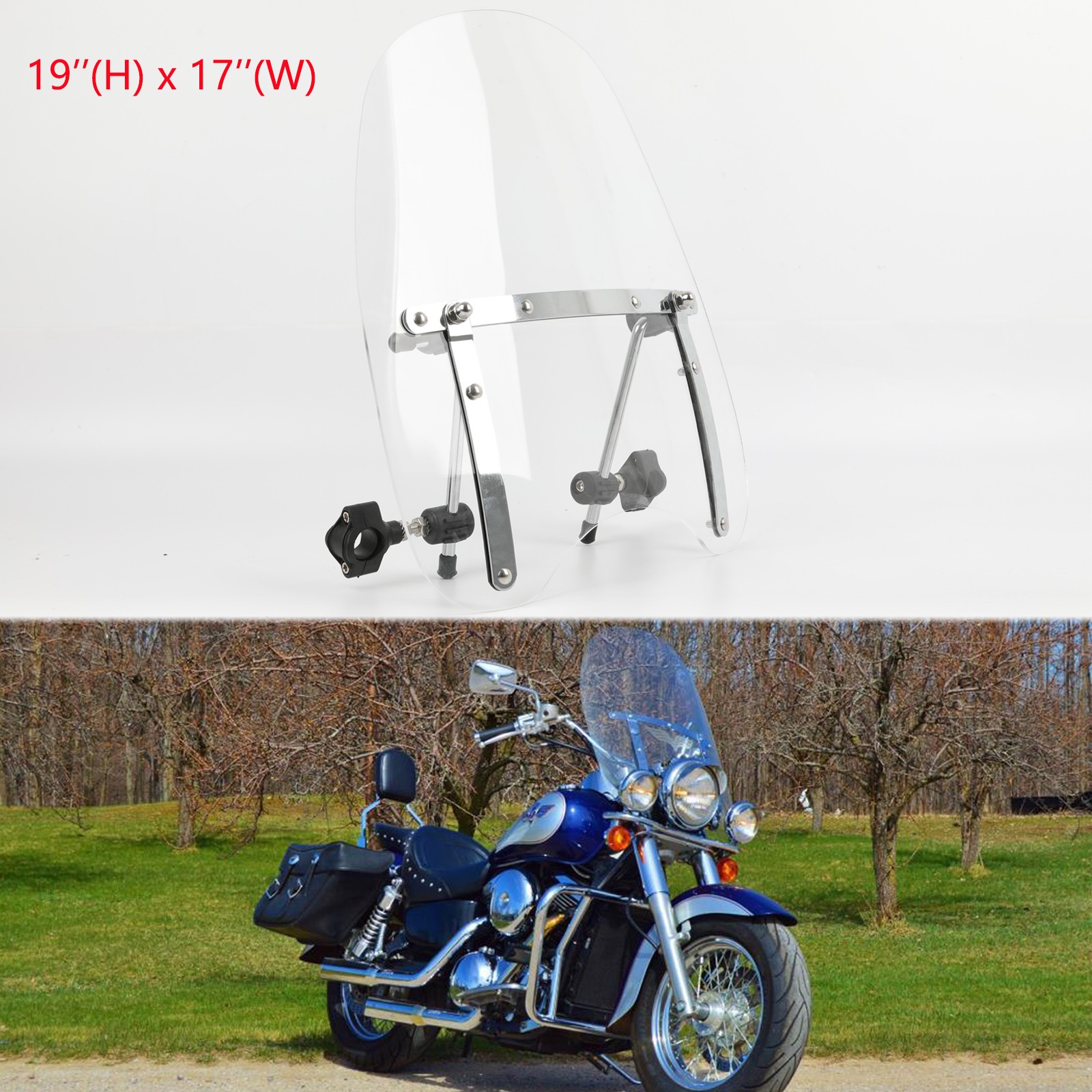 19"x17" Large Windshield for Kawasaki Vulcan VN 1500 1600 1700 500 800 750 900