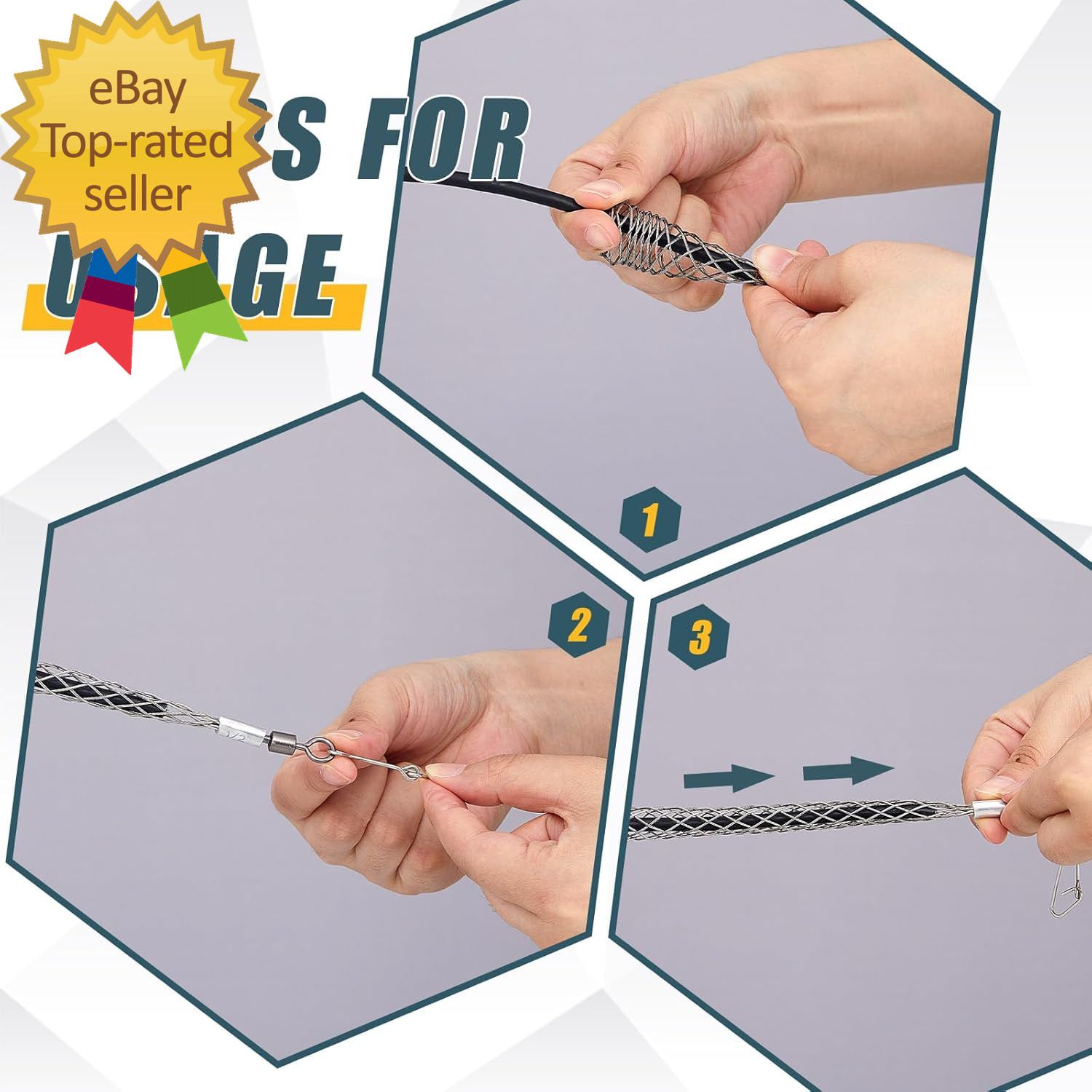 2 Pcs 1/2 in Wire Pulling Grip Mesh Metal Cable Puller Socks Wire Tools for Elec