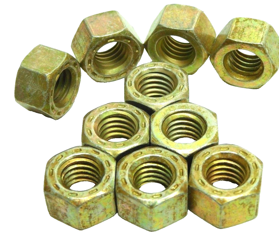 (QTY 10) 7/16"-14 Coarse Thread L9 Grade Finished Hex Nut USA Yellow Zinc NH