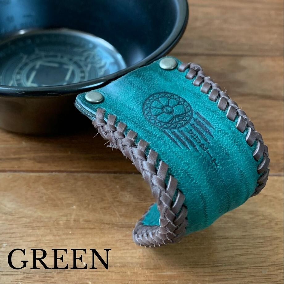 Handle cover for sierra cup made of Cowskin Leather Green  Color, Made in Japan