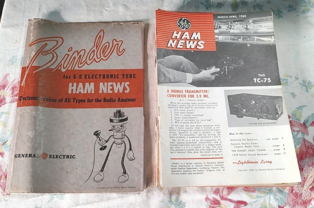 Lot of 40+ from 1950s & 60s GE Ham News  Magazines in GE Binder Radio Tubes ++